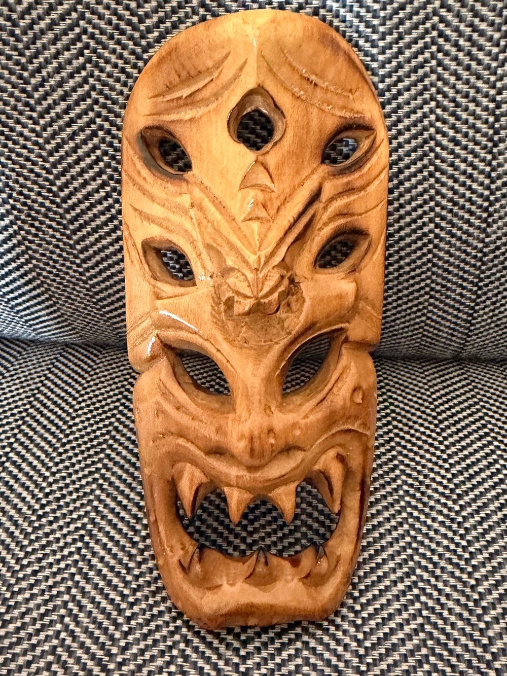 Hand-Carved Wooden Filipino Mask - Natural Brown